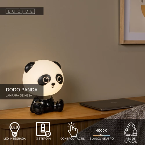 Lucide DODO PANDA - Lámpara de mesa Infantil - LED 3 StepDim - 1x3W 4000K - Negro - USP